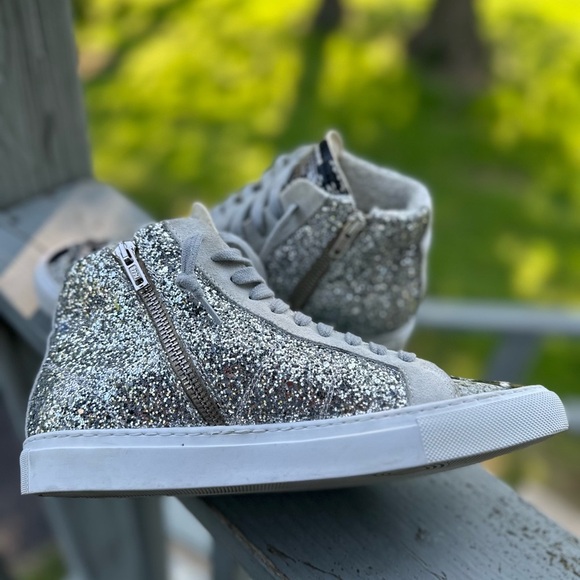 P448 Women’s 38 Picasso Silver Glitter Hi Top U CAN SURF LATER Star Snakeskin - Picture 10 of 16